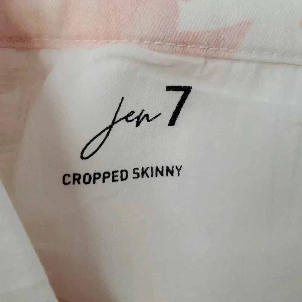 JEN7 by 7 For All Mankind Women's White/Pink Floral Skinny Jeans Pants Size 16 - Picture 14 of 16